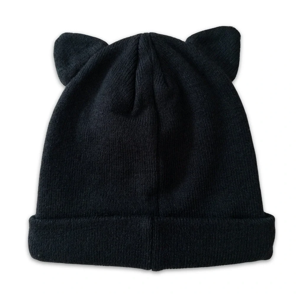 Girls Black Cat Beanie Hat with Ears‎ Winter Knit Cute Halloween Costume Kitten